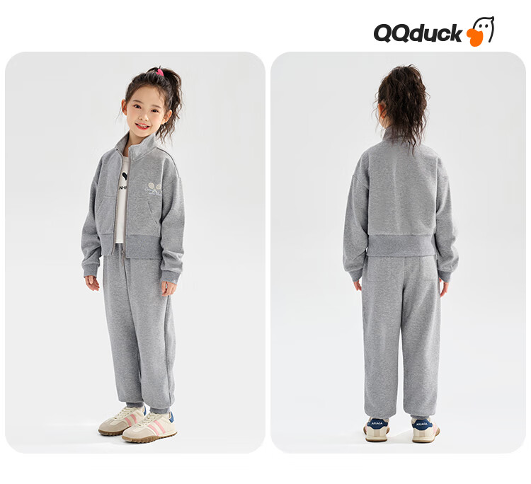 Комплект детской одежды QQ DUCK, для девочек, спортивный костюм с кардиганом и брюками, размер 160, серый