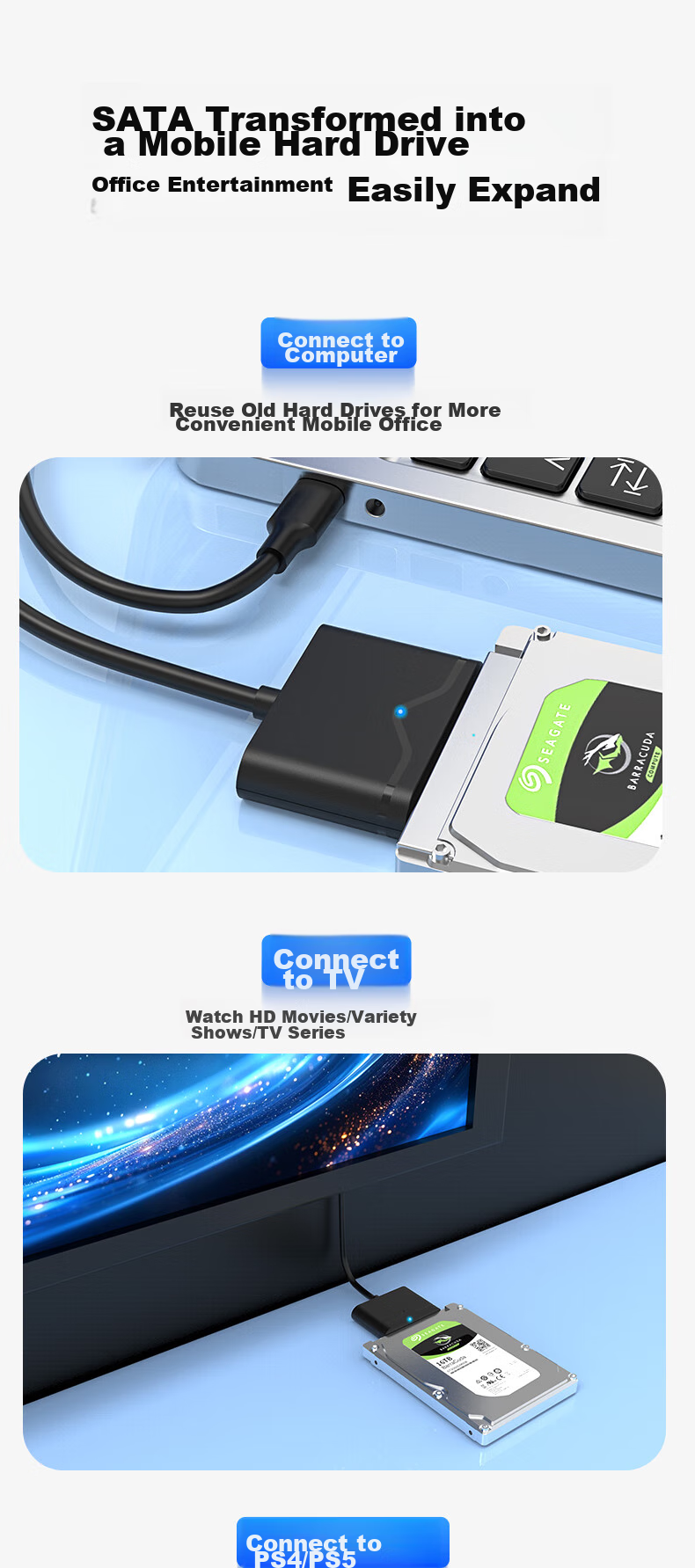 Переходник PISEN USB 3.0 на SATA, кабель для жесткого диска 2.5/3.5 дюйма, 0.5 метра