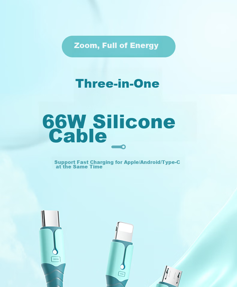 Кабель Nengshi 3-в-1 Type-C/Lightning/Micro-USB, 66W, 0.6м, синий