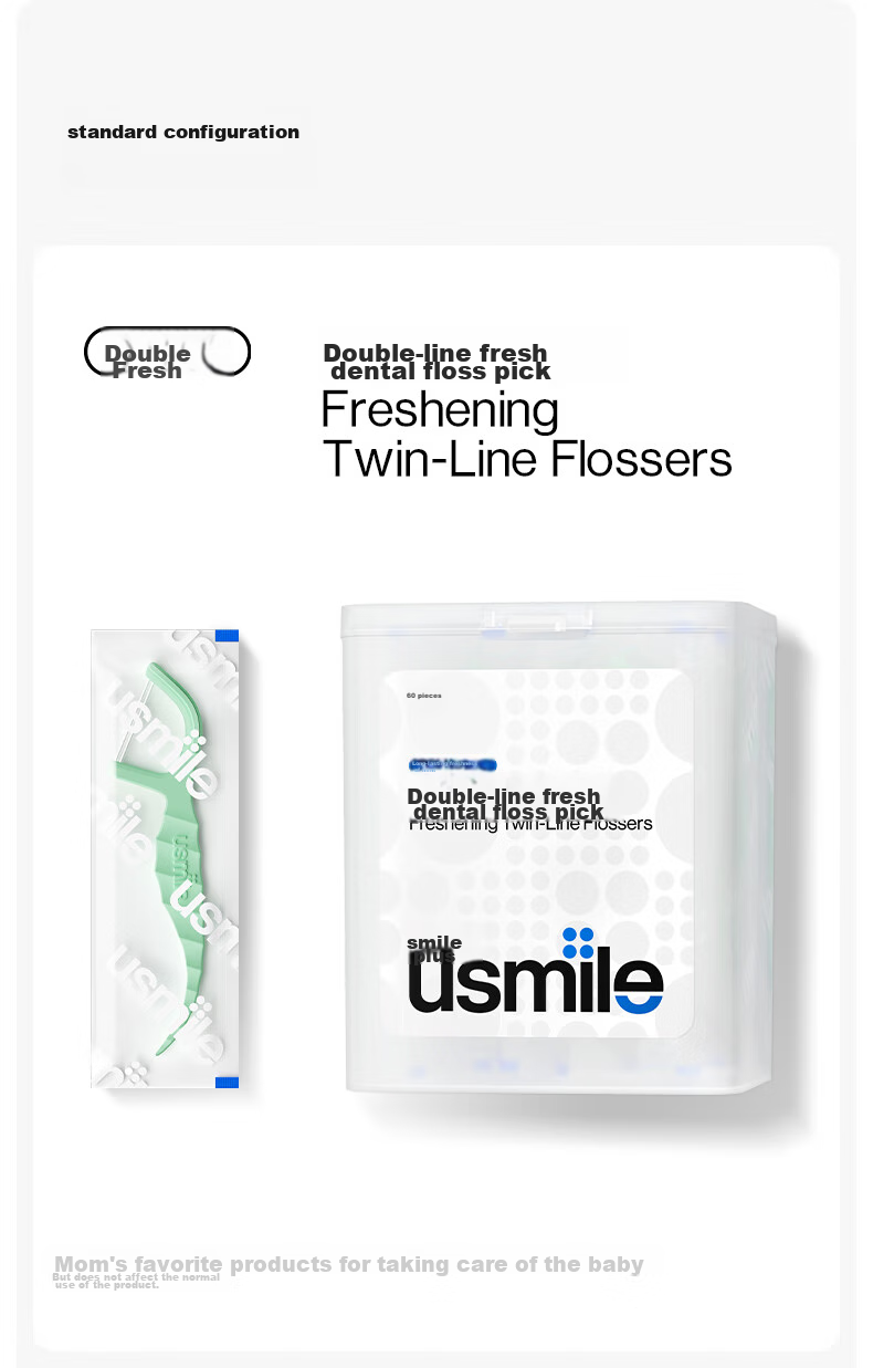 Зубная нить Usmile Double-Line Fresh с дизайном "Smiles", индивидуально упакованная, 60 шт.