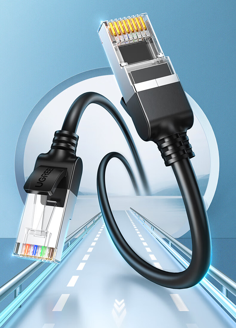 Сетевой кабель Ugreen Cat6, медный, гигабитный, плоский, PoE, 0.5м, черный
