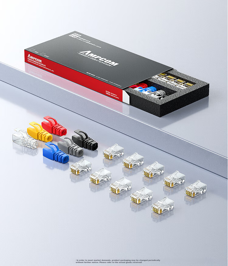 Коннекторы AMPCOM Crystal Head Cat5e, 30 шт., позолоченные, 30U, для гигабитных Ethernet кабелей, RJ45, 8P8C