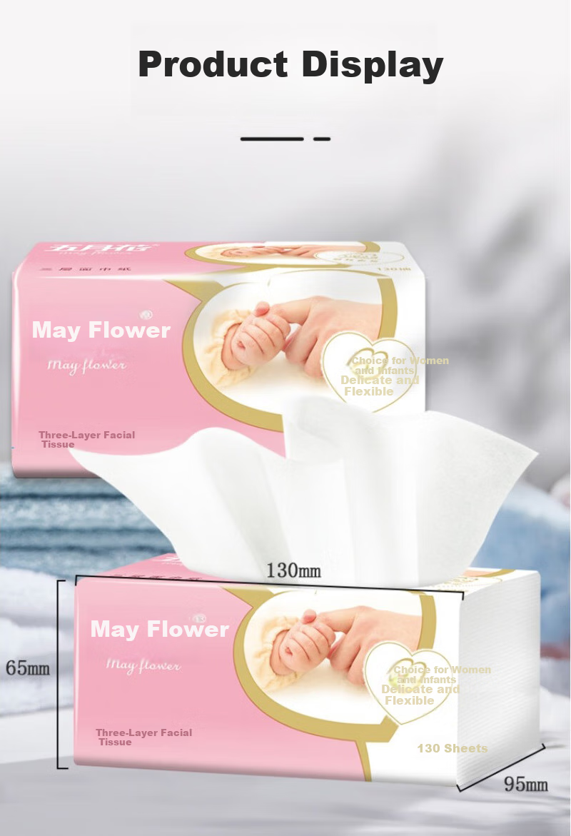 Бумажные салфетки May Flower, 3 слоя, 130 листов*18 упаковок, размер S, ультрамягкие, плотные, нежные, приятные для кожи салфетки, оптовая упаковка