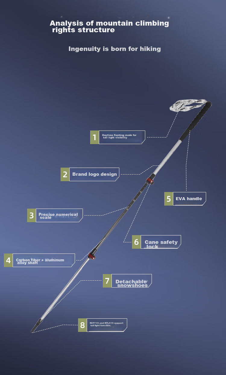 Туристические палки TOREAD Carbon Fiber Telescopic Trekking Pole, ультралегкие, складные, для хайкинга и альпинизма, темно-серый