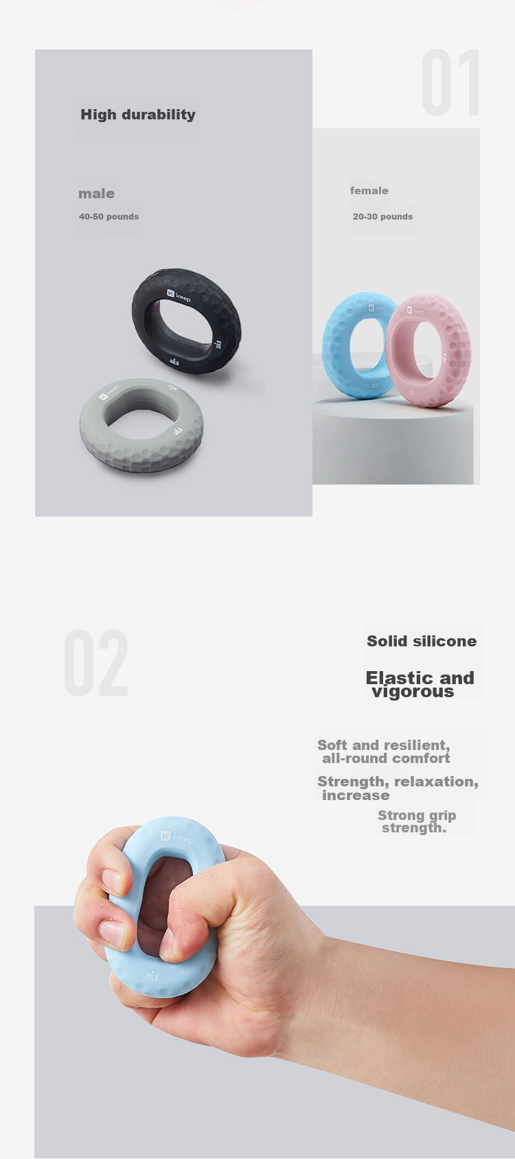 Эспандер для кисти Keep Silicone Grip Ring, 40-50 Lbs, серый