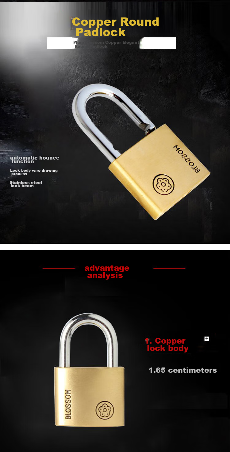 Замок BLOSSOM Copper Padlock BC9050, водонепроницаемый и устойчивый к ржавчине, для офиса, общежития, наружных складов, ворот и дверей отделений, 50 мм