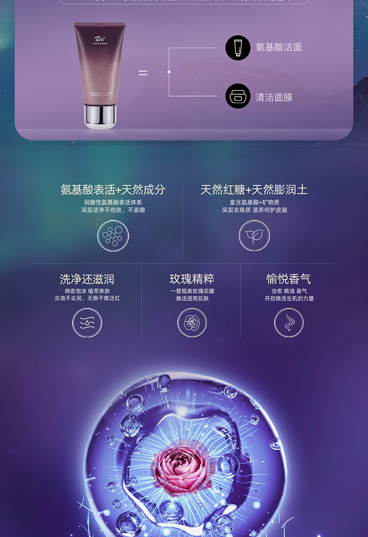 阿芙（AFU）极光玫瑰温和洁面霜150g 深层清洁温和养肤氨基酸洁面泥膜送礼物
