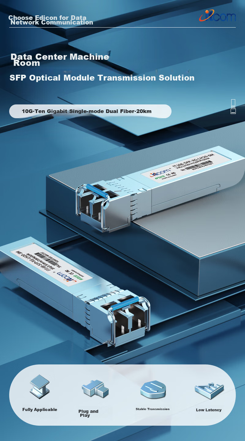 Оптический модуль Itcom 10 Gigabit SFP+, одномодовый, двухволоконный, 1310 LC 20 км, совместимый с серверами и коммутаторами, IT168-SFP