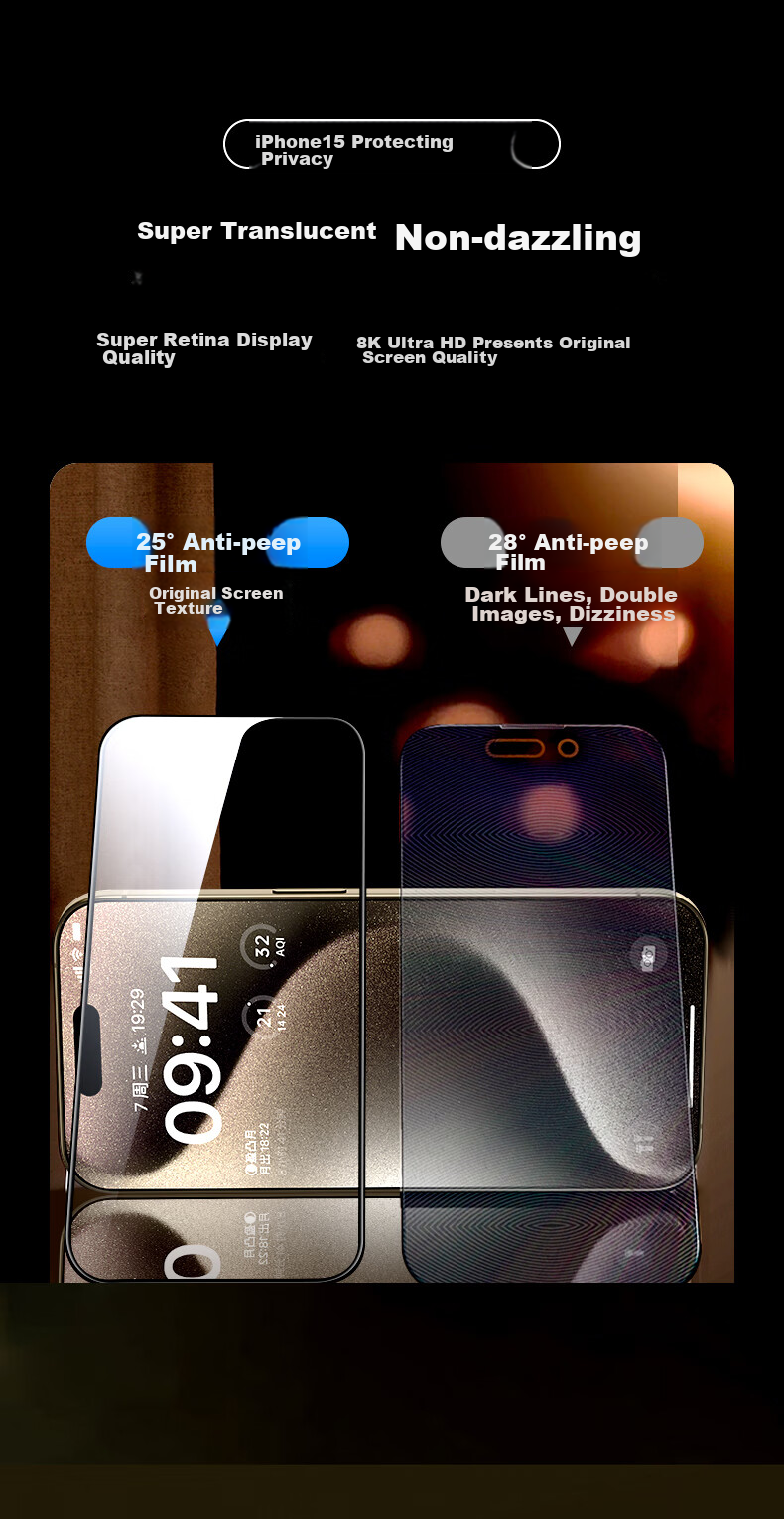 Защитное стекло ESR для iPhone 15 Pro Max, антишпионское, 2 шт.
