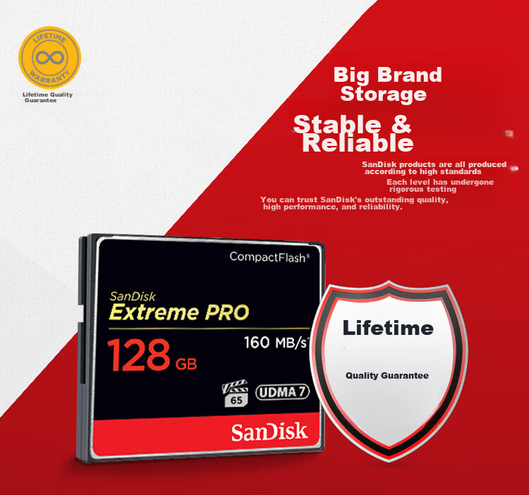Карта памяти SanDisk 64GB CF, Ultimate Ultra-Fast, UDMA-7, скорость чтения 160 МБ/с, скорость записи 150 МБ/с