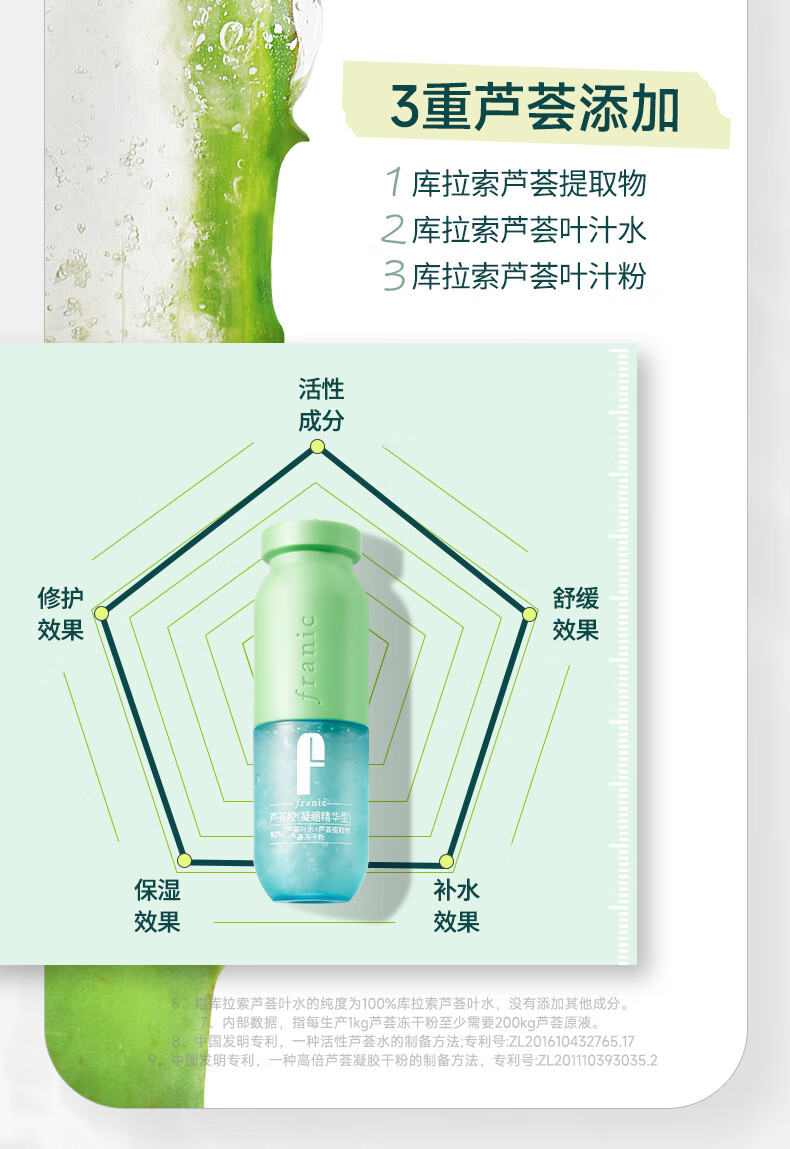 法兰琳卡（FRANIC）芦荟胶晒后修护祛痘补水清爽乳液面霜凝胶美容仪可用38节 芦荟胶5g+烟酰胺面膜5片