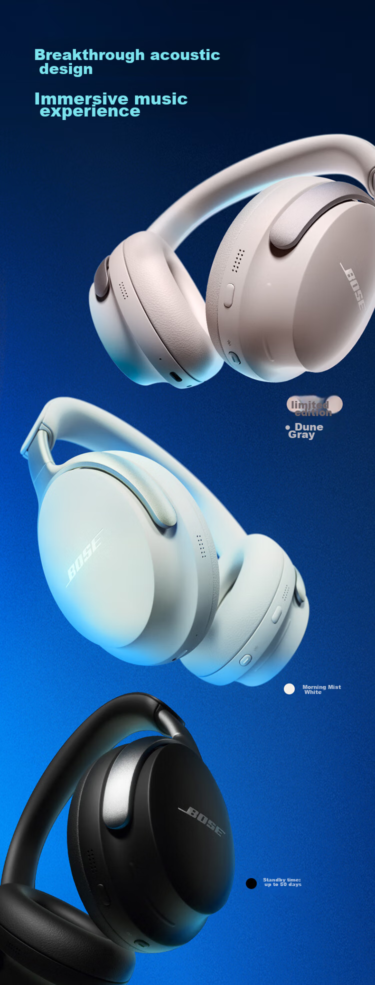 Беспроводные наушники Bose QuietComfort Ultra с шумоподавлением, Misty White