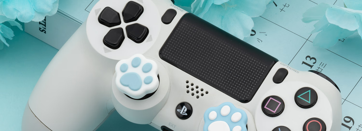 Чехол для джойстика Jixiang PS4/PS5/NS Pro, силиконовые накладки с дизайном "Кошачья лапка", розово-голубой