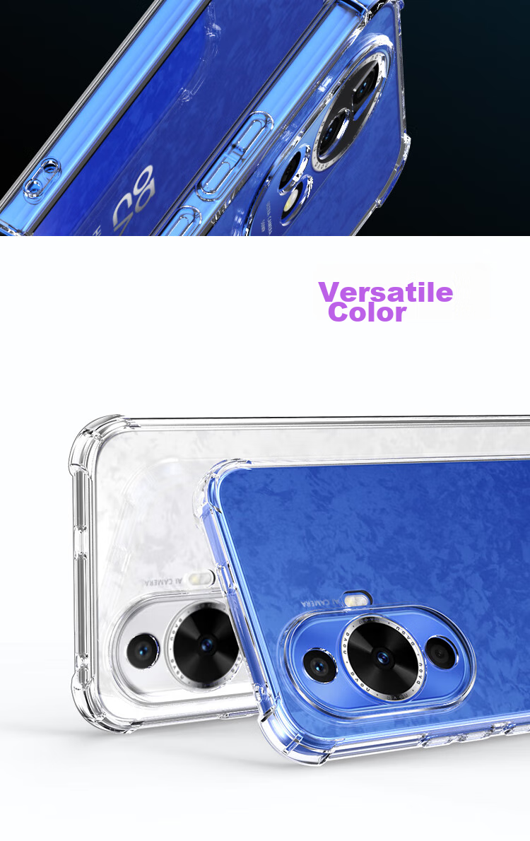 Чехол ESCASE для Huawei Nova 12 Vitality Edition, с полной защитой объектива, магнитный, противоударный, прозрачный, мягкий, с ТПУ подушкой безопасности, прозрачно-белый с магнитным кольцом