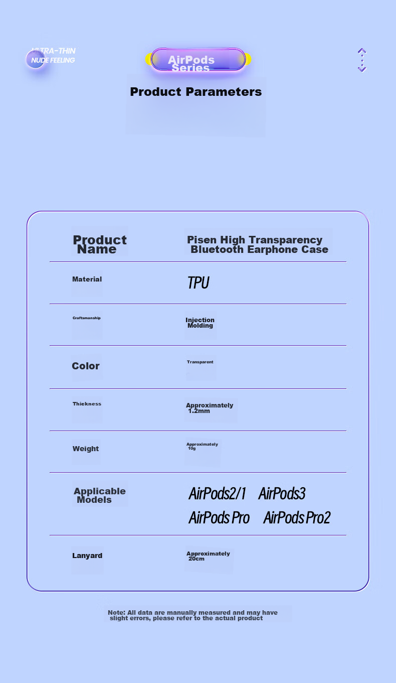 Чехол PISEN для AirPods Pro, прозрачный, TPU, с защитой от падений и царапин, с ремешком