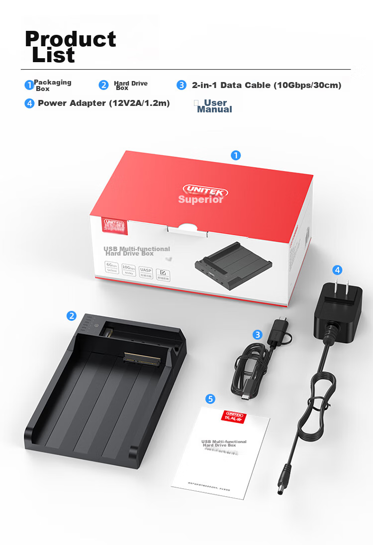Клонер жестких дисков UNITEK M.2 NVMe/SATA, док-станция для клонирования 2.5/3.5 дюйма, внешний корпус для HDD/SSD, для чтения и копирования данных