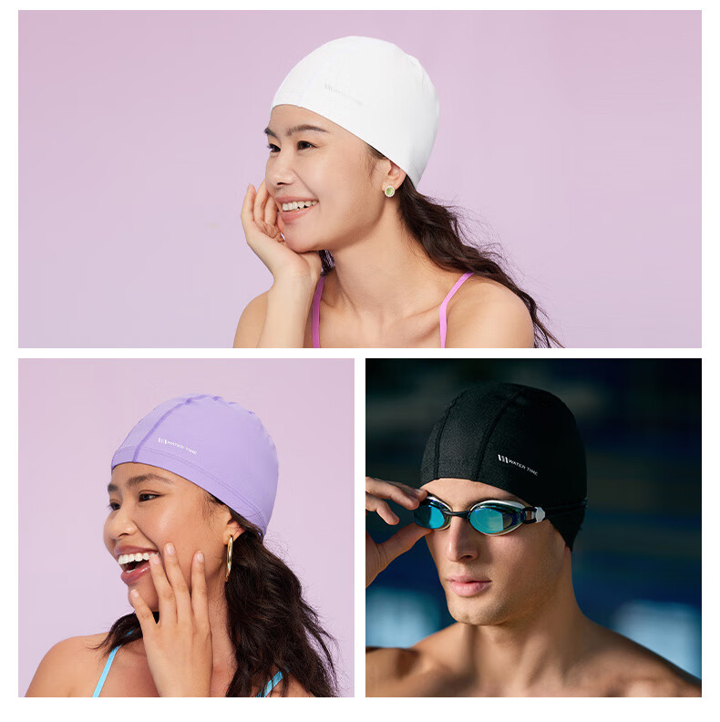 Шапочка для плавания WATERTIME, силиконовая, большая, для взрослых, для длинных волос, серия "Звездный бриллиант", черная "Звездный бриллиант"