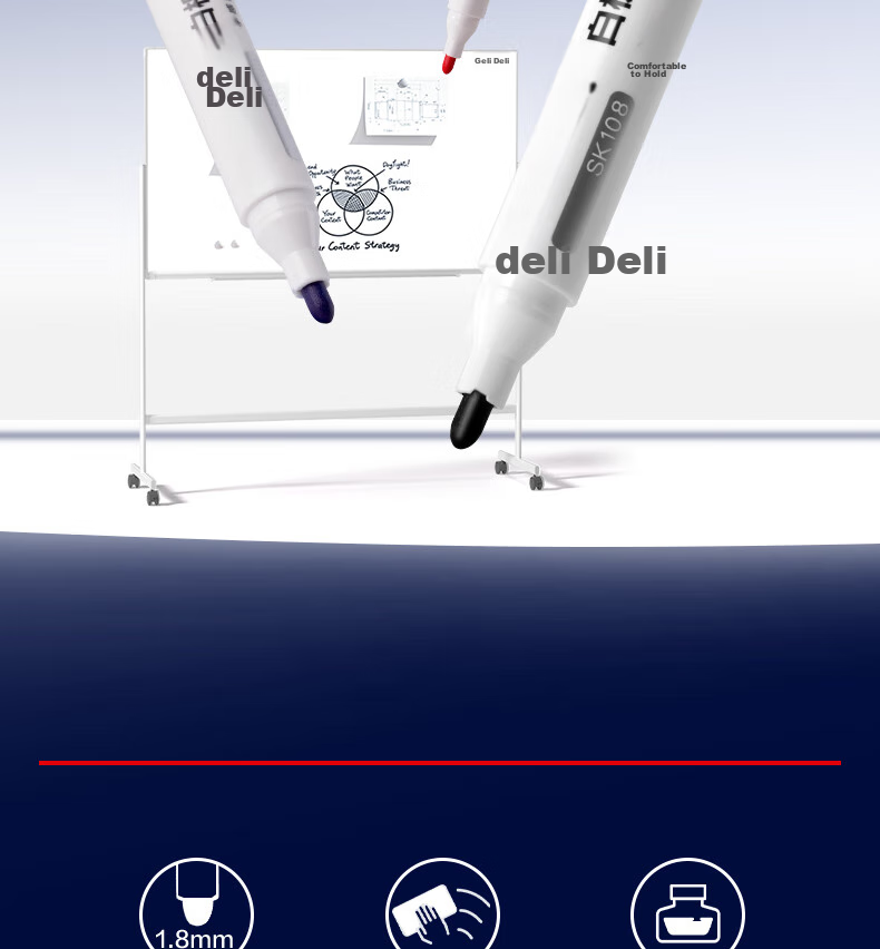 Маркеры для доски Deli SK223, набор 4 шт., черный, красный, синий
