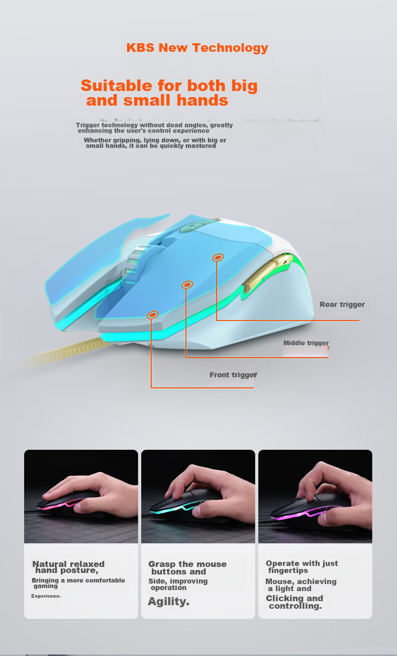 Игровая мышь DAREU EM910, проводная, RGB подсветка, 75г, Ice Crystal Blue