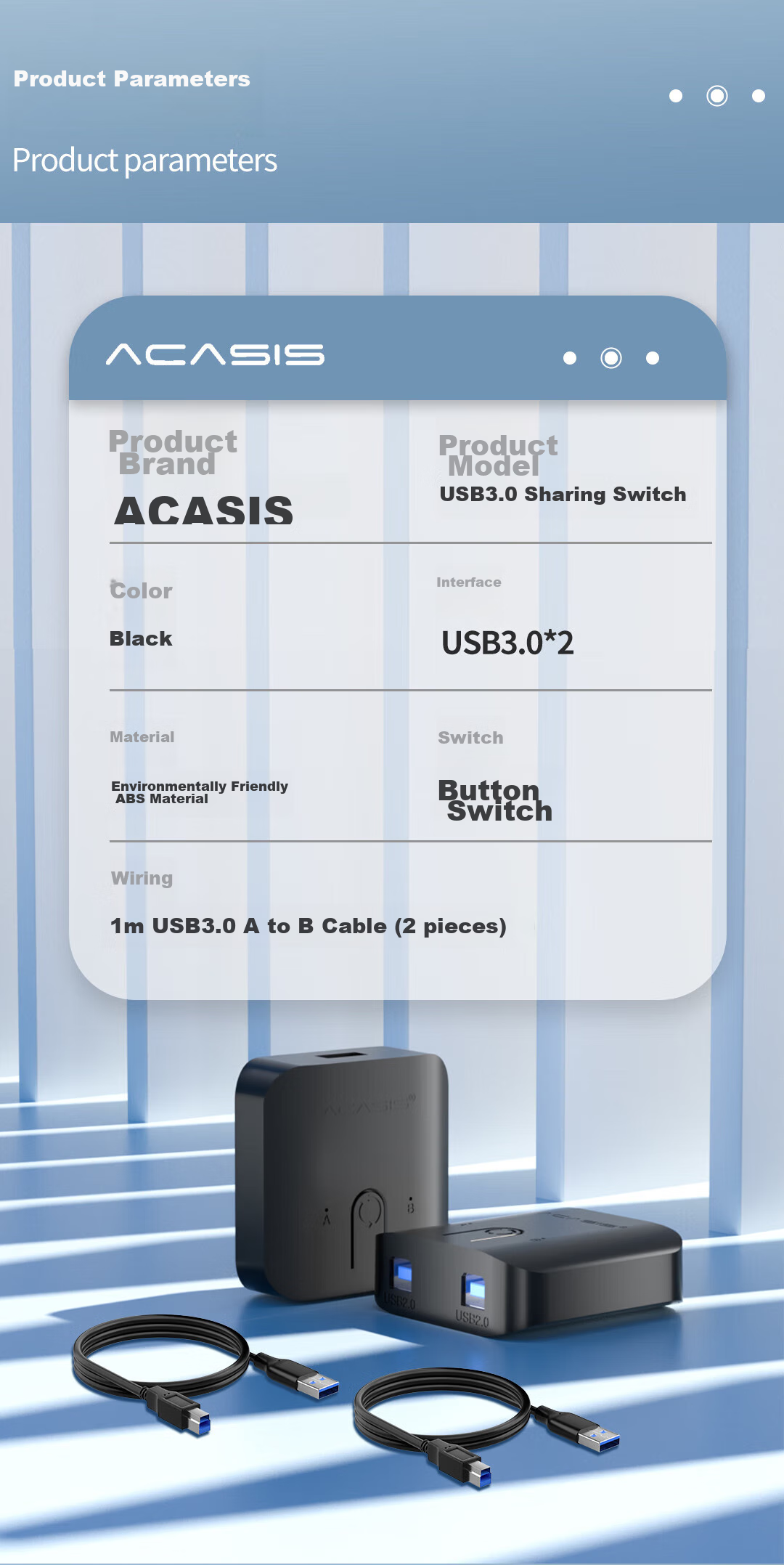 USB 3.0 коммутатор Acasis, 2 порта, для принтера, клавиатуры, мыши, USB-накопителя, черный