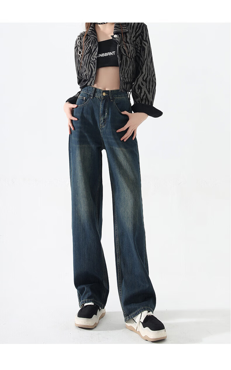 Женские джинсы Jeanswest, винтажный стиль, свободные, прямые, с высокой талией, длиной до пола, ностальгический синий, размер 2XL