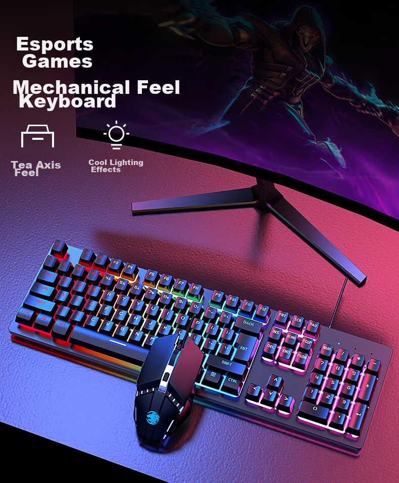 Механическая клавиатура EWEADN GX300 с подсветкой и игровой мышью, проводной набор для геймеров и офиса