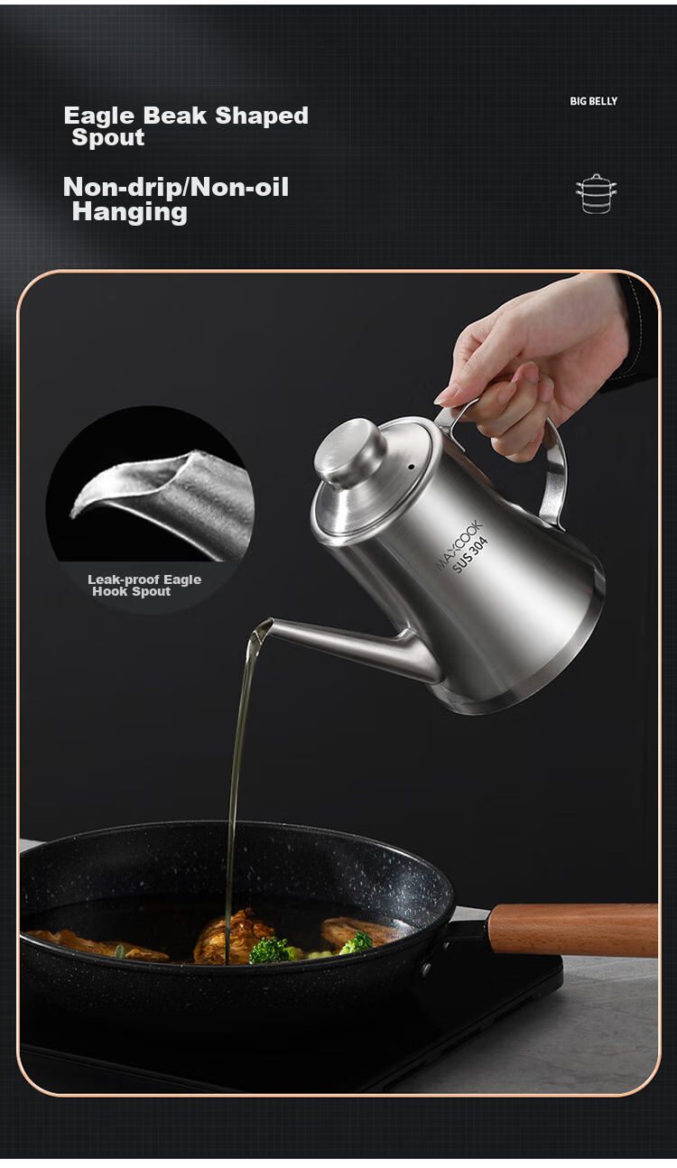 MAXCOOK Диспенсер для масла, бутылка для масла из нержавеющей стали 304, контейнер для приправ большой емкости 500 мл с фильтром MCPJ8663