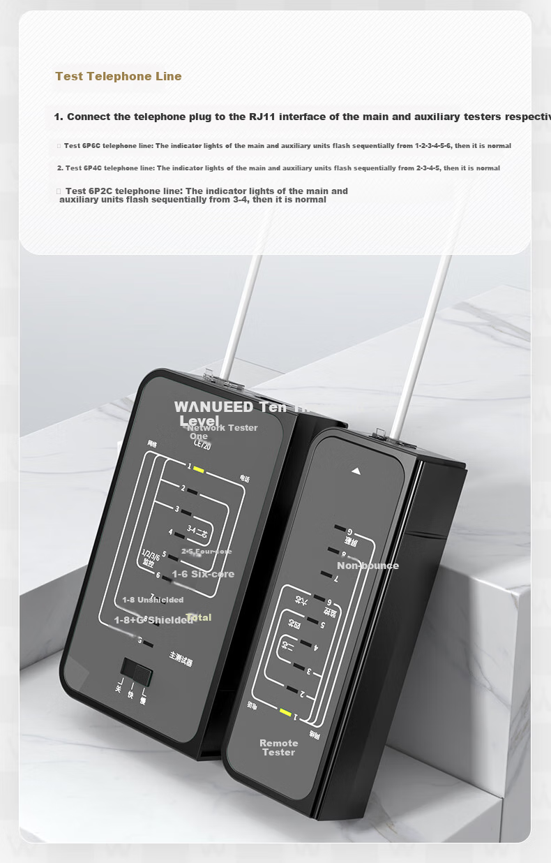 Тестер сетевых кабелей WANJEED CE710, многофункциональный детектор для компьютерных сетей RJ45 и телефонных линий, серый