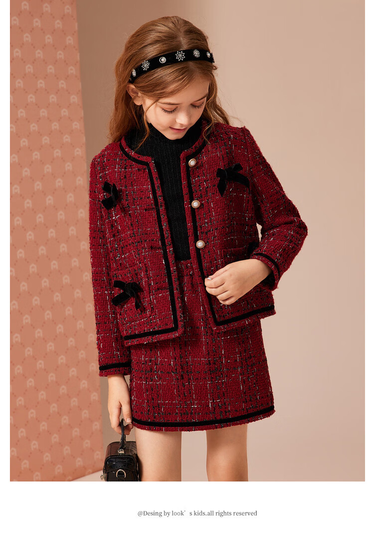 Детский комплект ASK JUNIOR для девочек, осенне-зимний, в стиле Chanel, с юбкой, новогодний костюм, красный, размер 170