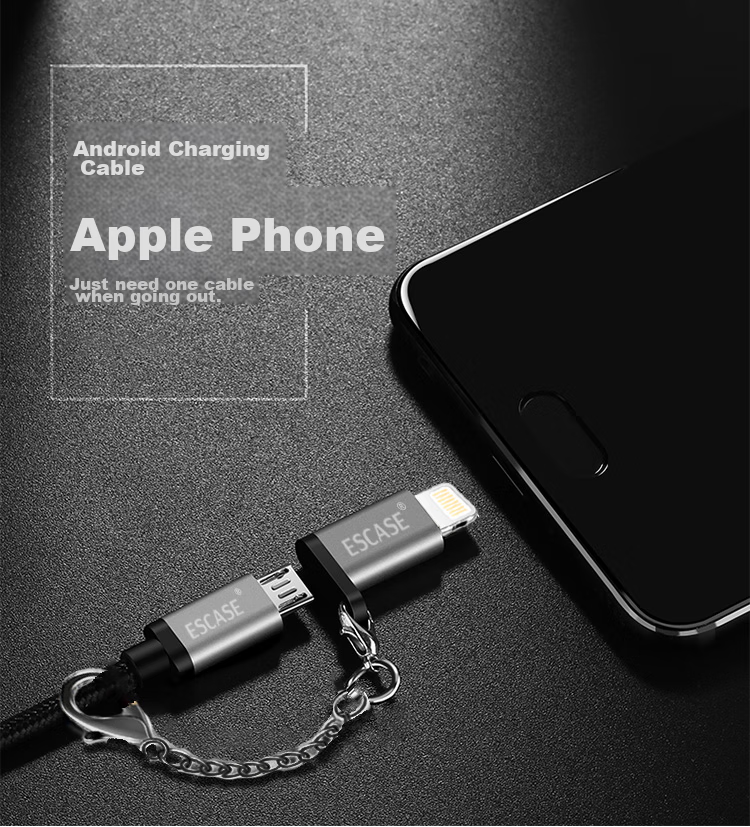 Переходник ESCASE Micro USB на Lightning для iPhone/iPad, OTG, черный