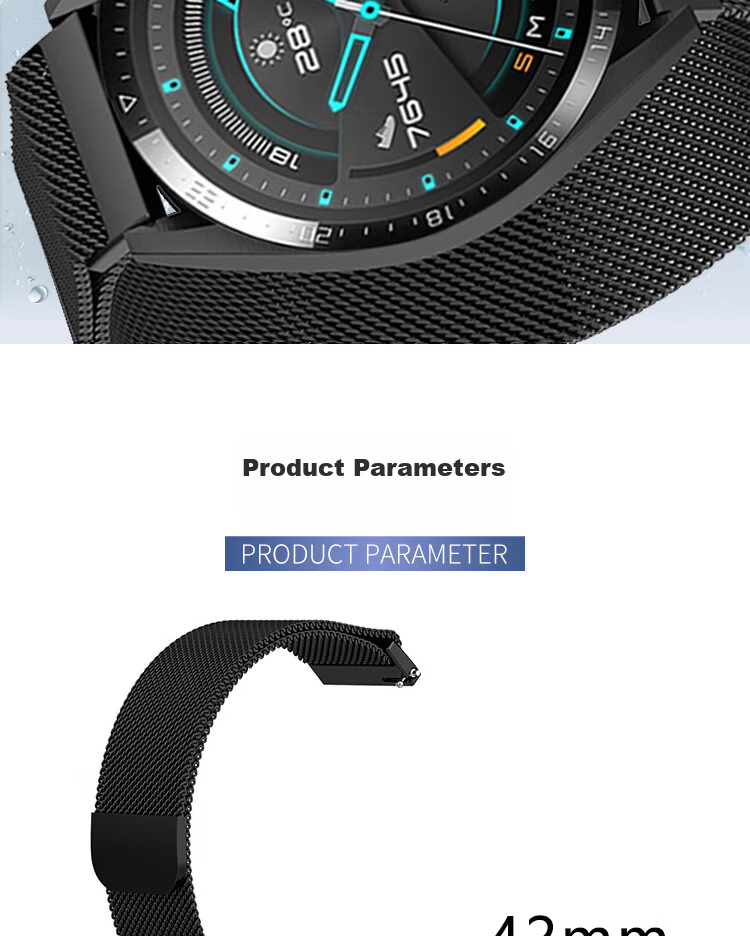Магнитный ремешок ESCAPE Milanese Loop для Huawei Watch 5, GT4/3/4 Pro/GT3 Pro/Buds, Honor Magic2, черный, 45/46 мм