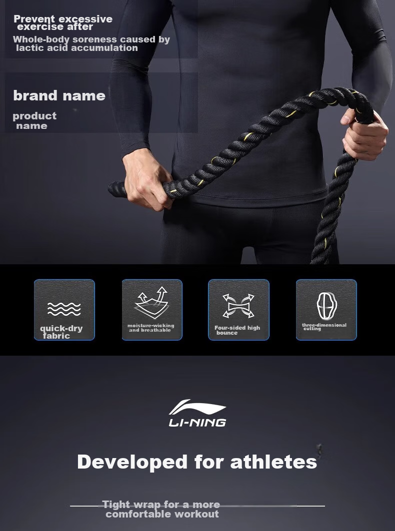 Спортивная компрессионная футболка с длинным рукавом Li-Ning для мужчин, быстросохнущая, для фитнеса, йоги, бега, осени 2023, черная, размер 2XL
