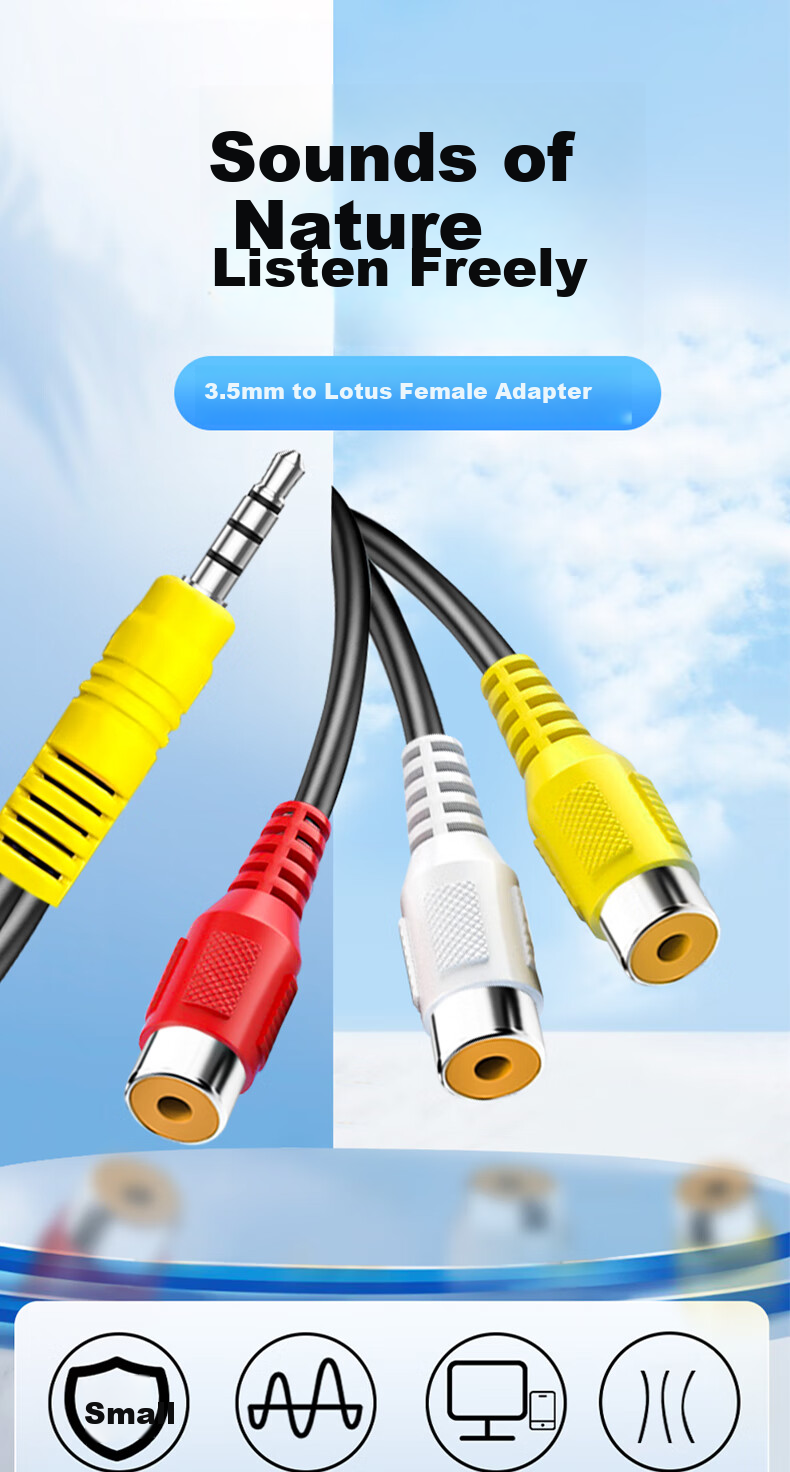Кабель BURLEFRAN 3.5 мм на 3 RCA (3x Jack 3.5 мм мама), 20 см, черный