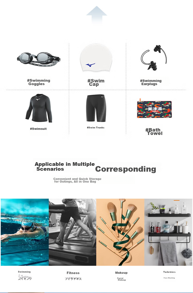 Сумка для плавания MIZUNO, водостойкая, для туалетных принадлежностей, фитнеса, портативная, черная