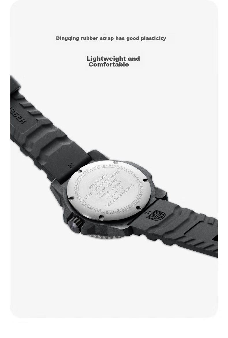 Швейцарские часы Luminox Military Standard 3351, мужские, спортивные, кварцевые, водонепроницаемые до 300 м, с резиновым ремешком, корпус из углеродного волокна