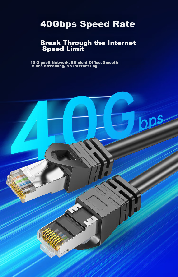 Кабель CHOSEAL Cat8 Ethernet, 10 Гбит/с, 8-жильный, витая пара, для инженерии, домашнего гейминга, компьютера и широкополосного подключения, 1 метр, QJ3101BK