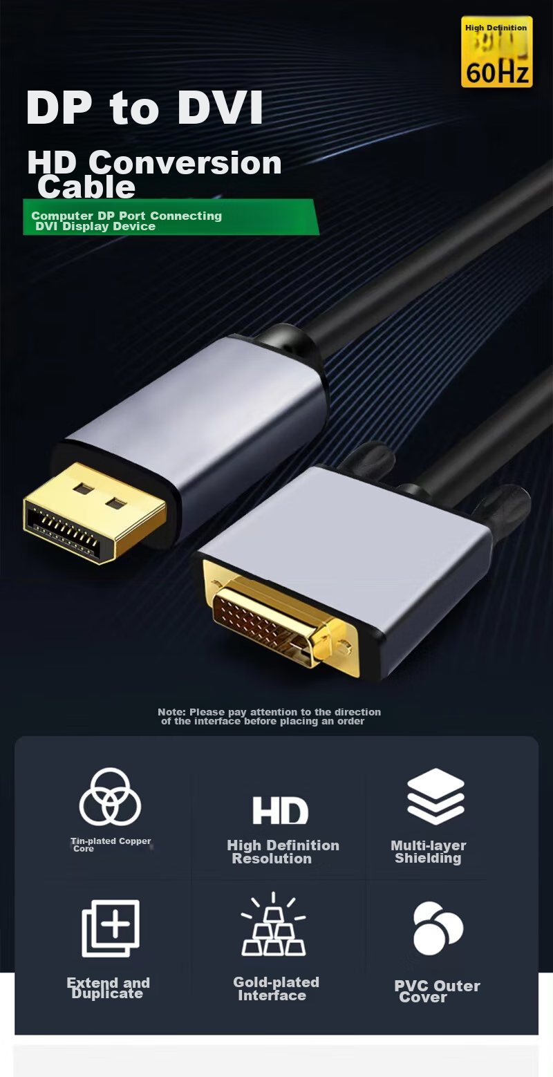 Переходник Beishanque Active DP to DVI Converter Cable Male to Male, HD Adapter Cable, Laptop Desktop to TV Monitor Video Cable, 1.8 Meters, BSQ-ZD041