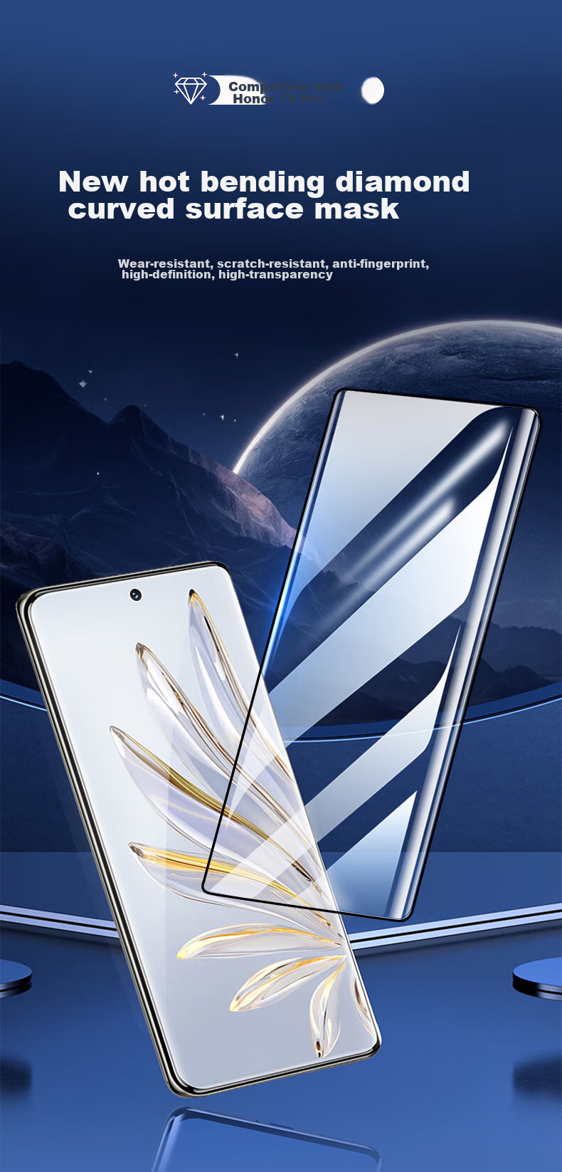 Защитное стекло KOOLIFE для Honor 70 Pro / Honor 70 Pro+ смартфон, закаленное, полное покрытие, высокое разрешение, защита от падений, отпечатков пальцев
