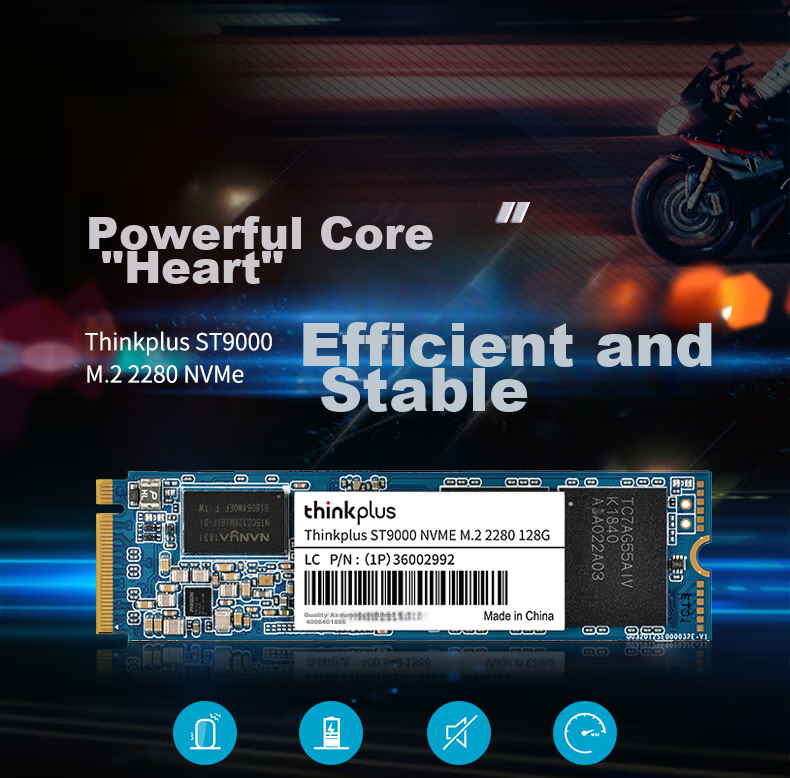 SSD накопитель ThinkPlus ST9000, 512 ГБ, M.2 2280, NVMe, скорость чтения 1800 МБ/с, скорость записи 1500 МБ/с