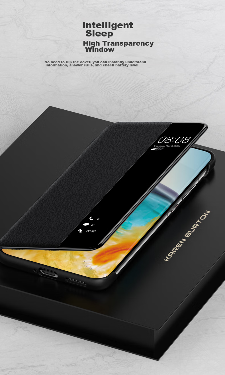 Чехол для Huawei P50 Pro ZhengJian, синий, кожаный, с окошком, смарт-окно, противоударный, бизнес-стиль