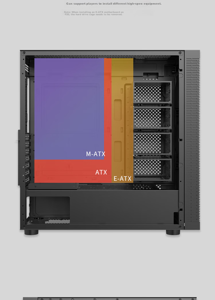 Компьютерный корпус PADO F20, черный, ATX, E-ATX, mATX, Midi-Tower, без блока питания