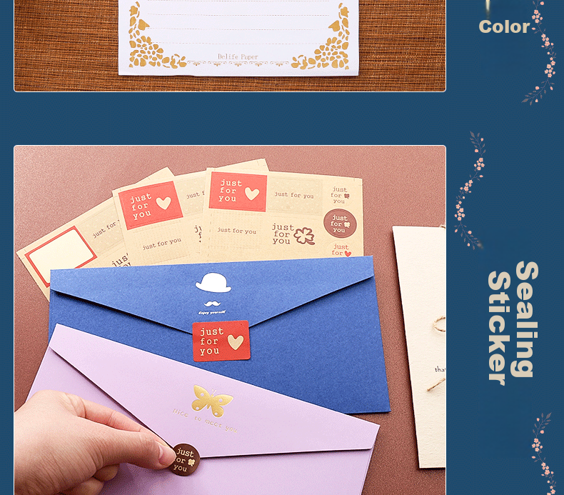 Набор бумаги и конвертов Licao, 10 цветов конвертов + 10 листов бумаги + 13 марок, европейский минимализм