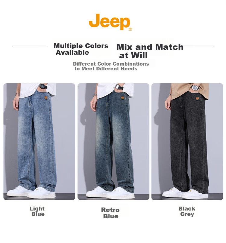 Джинсы JEEP мужские, прямые, осень-зима, повседневные, синие, размер 34
