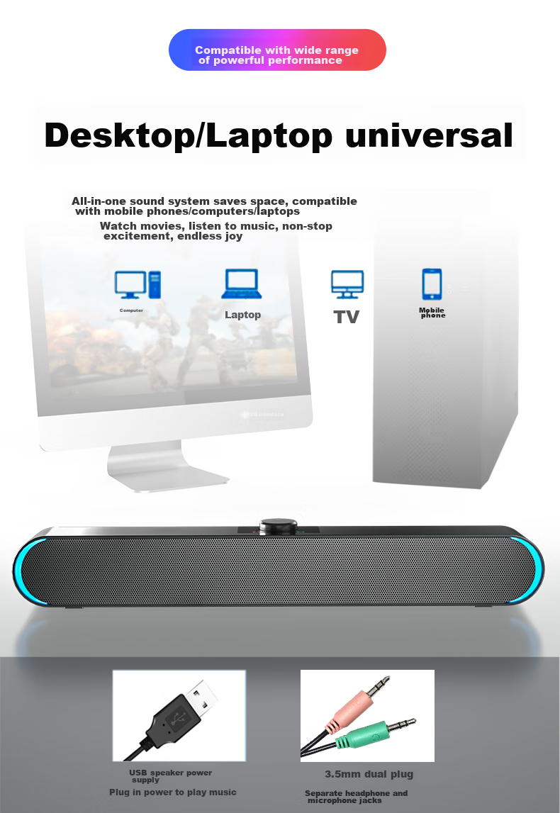 Колонки SADA V-183 Bluetooth/USB с микрофоном, мини-сабвуфер, настольные, проводные, черный