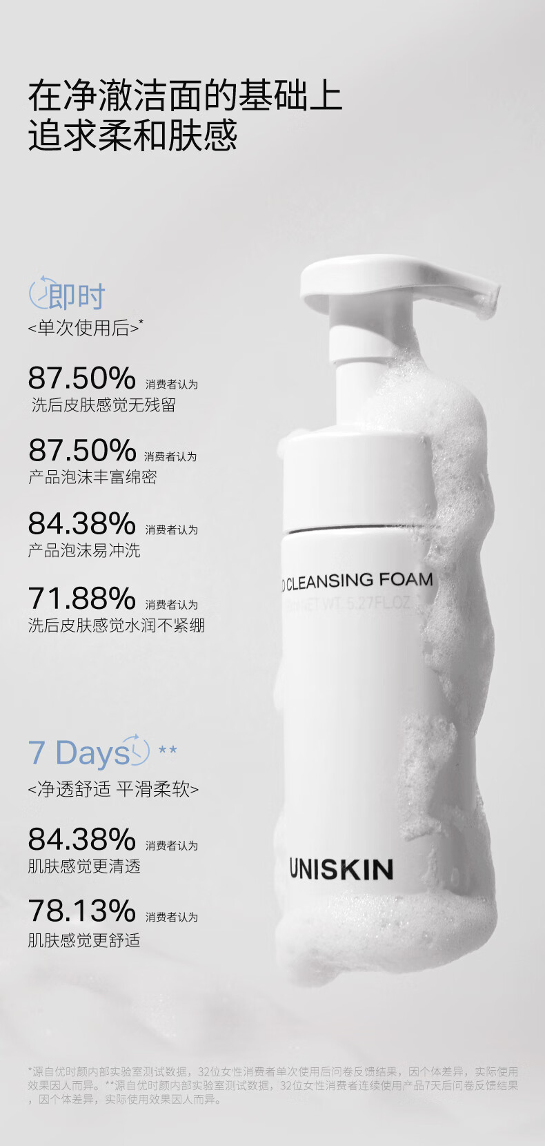 优时颜（UNISKIN）洁面慕斯净颜清润洁泡150ml温和清洁氨基酸保湿慕斯洗面奶