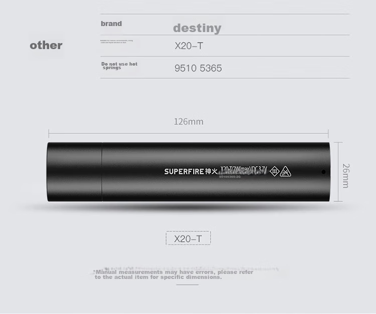 Фонарь SupFire X20-T, светодиодный, портативный, с зумом, водонепроницаемый, черный