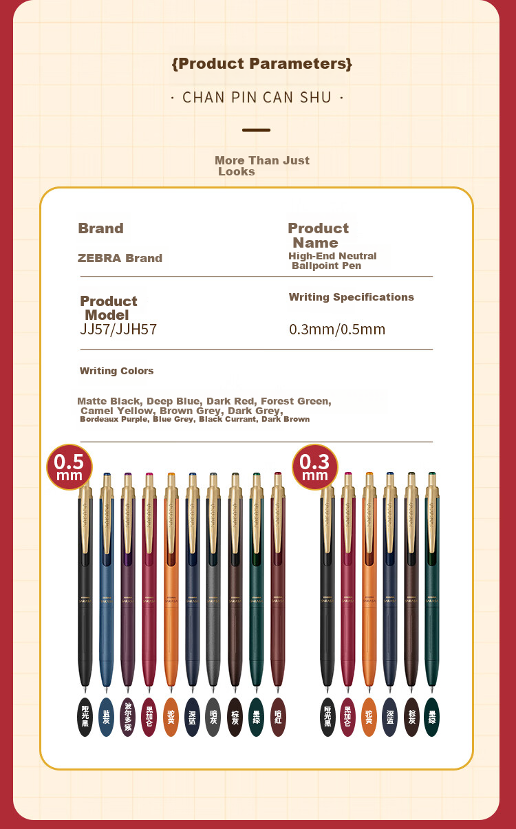 ZEBRA JJ57 Premium Pen Retro Series 0.5mm Retractable Gel Pen, Business Signing Pen, Office Pen JJ57 Dark Brown Single Pe