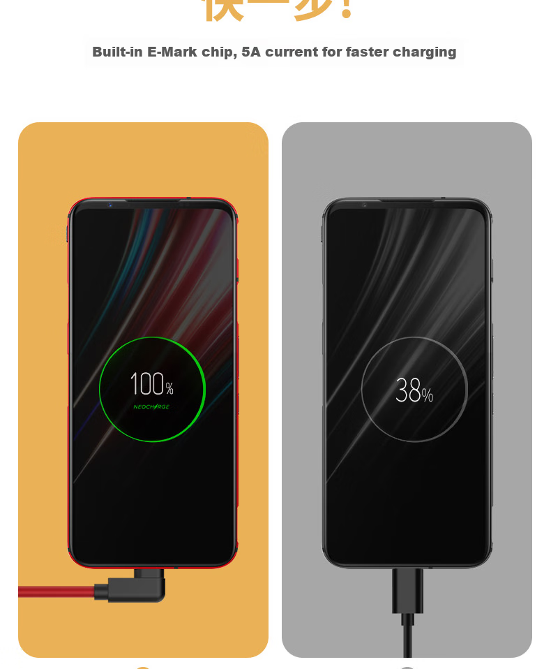 Кабель Trendsetter Type-C to Type-C, 120W/100W, угловой, для быстрой зарядки Red Magic 8/7/7s/6s/pro/5s/5g/3/3s, 1 метр, красный