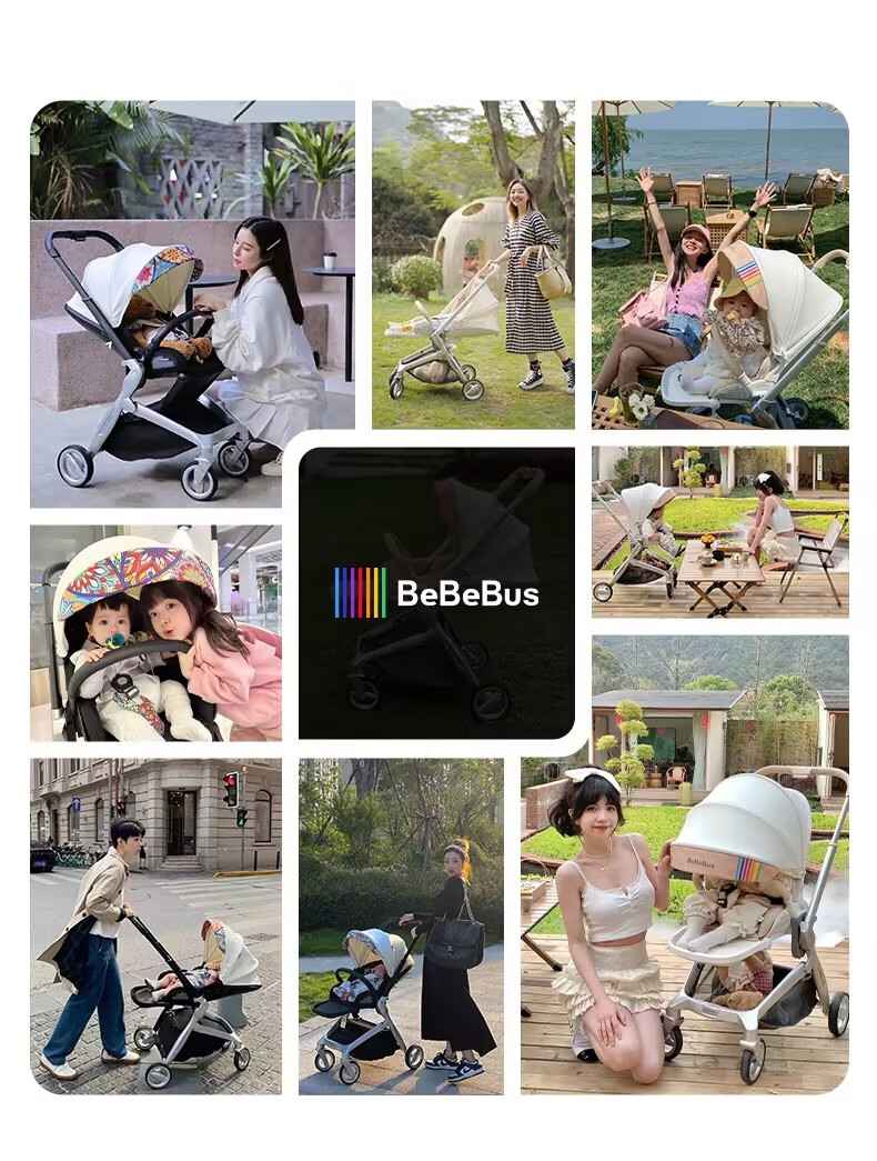Детская коляска Bebebus Artistic Stroller, с регулируемой спинкой и сиденьем, легкая складная, реверсивная, с высоким обзором, цвет "Шампанское золото"