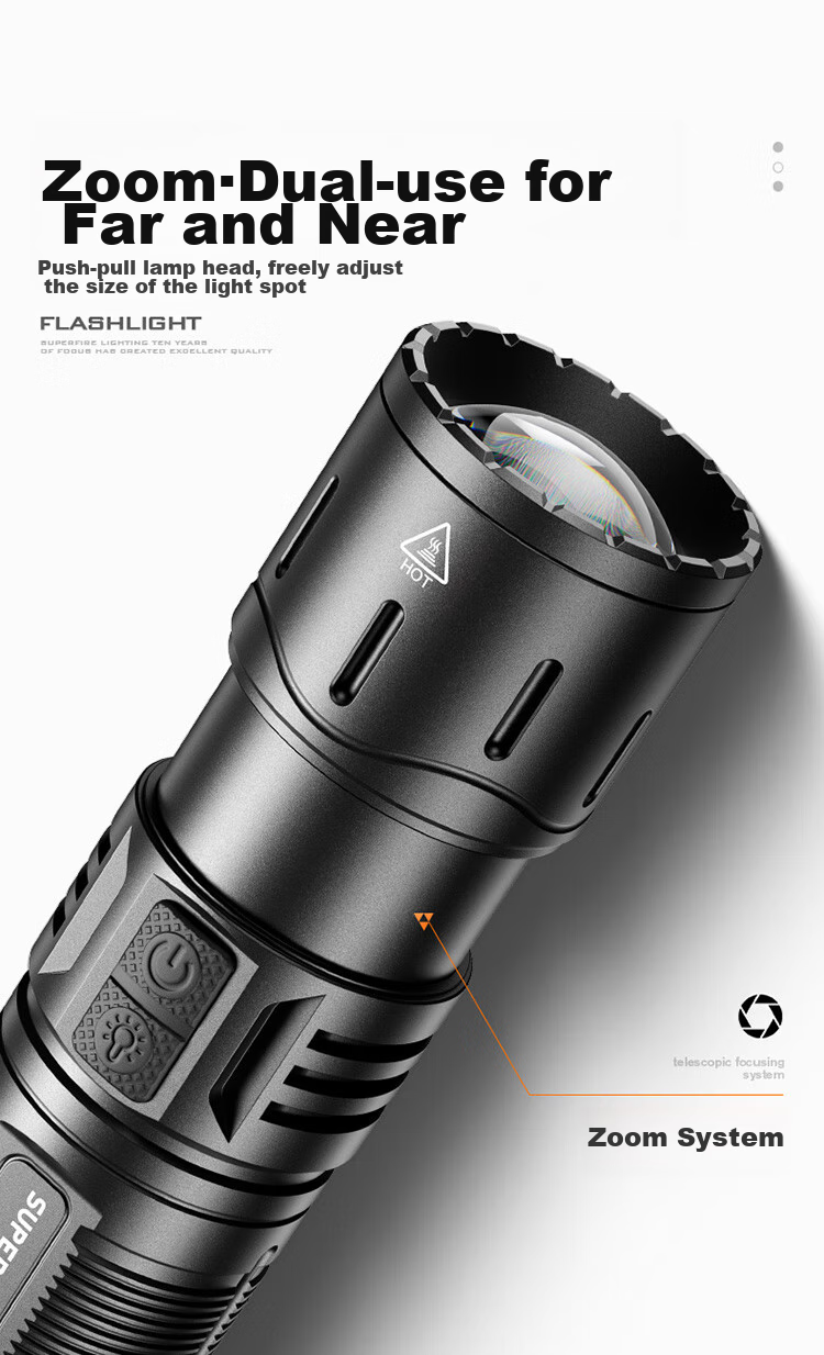 Фонарик SupFire Y32, сверхъяркий, дальнобойный, для выживания, самообороны, с фокусировкой луча, 100000 люмен